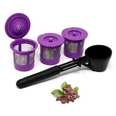 Imagem de Cápsulas de filtro de café reutilizáveis K Cups para máquinas Keurig 1.0 e 2.0 - funil de colher de café e 3 pacotes de filtros de xícara K - KCups recarregáveis universais - serve para cafeteiras