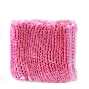 Imagem de Boné descartável, touca de rede de cabelo, 100 peças, elástico tamanho livre, para cosméticos, beleza, cozinha, cozinha, indústrias domésticas, hospitais (rosa)