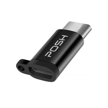 Imagem de Adaptador Posh Micro USB para USB C em metal com cordao para cabo USB Preto