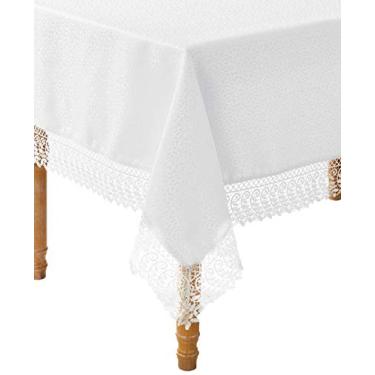 Imagem de Violet Linen Design Legacy Cobblestone Toalha de mesa com borda de renda macramê, 178 cm x 274 cm, branca