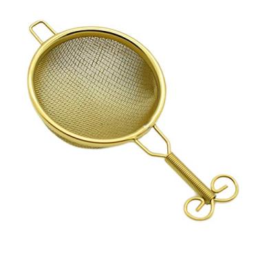 Imagem de UPTALY Coador de chá de aço inoxidável 18/10 (dourado, cabo curto), filtros de drenagem de chá para conjunto de chá de kung fu, acessórios de filtro de café, coadores de malha de infusor de chá, mini