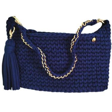 Imagem de Bolsa De Crochê Baguet Clássica  Antunes Grife- Cor Azul  Marinho