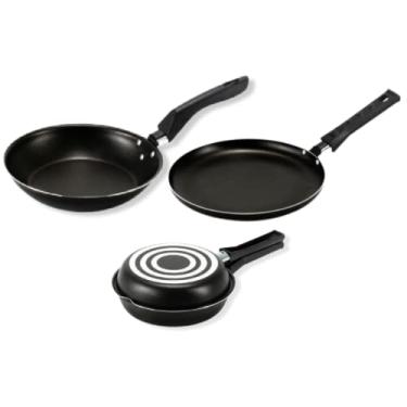 Imagem de Jogo Panquequeira 22cm + Omeleteira 18cm + Frigideira Francesa 22cm Antiaderente Preta Não Gruda Kit Conjunto Ônix
