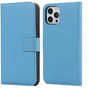 Imagem de HAODEE Capa de telefone de couro de concha magnética, para Apple iPhone 13 Pro Max (2021) 6,7 polegadas Folio Kickstand Case Wallet [Suporte de cartão] Coldre (Cor: Azul)