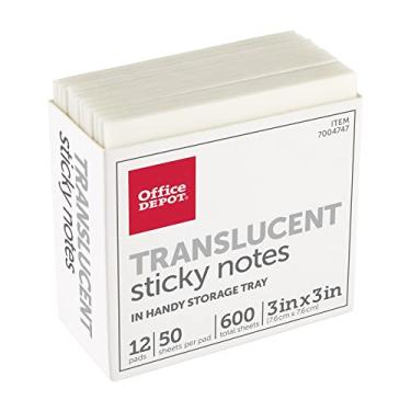 Imagem de Office Depot® Notas adesivas translúcidas da marca, com bandeja de armazenamento, 7,6 cm x 7,6 cm, transparente, 50 notas por bloco, pacote com 12 blocos