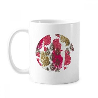 Imagem de Caneca de cerâmica com estampa abstrata de folha de flor amarela vermelha cerâmica xícara de porcelana de café