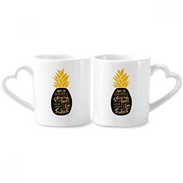 Imagem de Be a Sweet Pineapple Yellow Quote Couple Porcelain Mug Set Ceramic Lover Cup Heart Handle