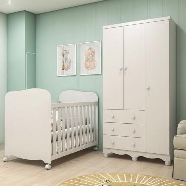 Imagem de Quarto Infantil com Berço e Guarda Roupa Uli Junior Móveis Peroba - Branco