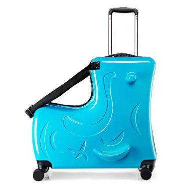 Imagem de AOWEILA Bagagem infantil leve com rodas giratórias e cinto de segurança, linda mala rígida com rodinhas para meninos e meninas, bolsa de viagem infantil para avião e férias, Azul, 20 Inch（suggest 1-6