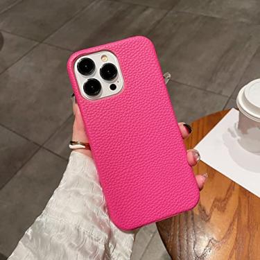 Imagem de Capa rígida de couro com textura de couro para iPhone 14 Plus 13 Pro Max 12 11 X XS XR 7 8 Plus SE Mini Lichee Pattern Cover,Rose Pink,para 7 plus,8plus