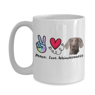 Imagem de DogsMakeMeHappy Caneca Weimaraners, caneca de café Weimaraners, ideia de presente Weimaraners, presente para amantes de Weimaraners, ideia de presente de cesta de Natal de aniversário