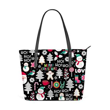 Imagem de Bolsa grande para trabalho feminina de couro de poliuretano, moderna, fofa, com elementos natalinos, bolsa de compras, bolsa casual