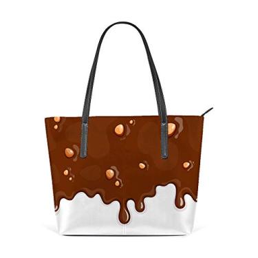 Imagem de Bolsa de ombro feminina sacola de couro para compras grande para trabalho, chocolate, nozes bolsas casuais