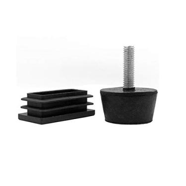 Imagem de Flyshop 4 conjuntos de pés de nivelamento ajustáveis para móveis M8 roscados 1-3/40.6 cm x 2-3/20.3 cm, kits de inserção de tubo retangular 20 x 40 mm altura ajustável 25 mm a 45 mm