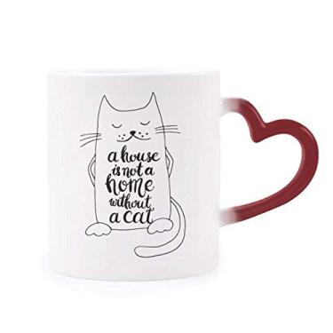 Imagem de Caneca Cat In Home preta e branca com citação sensível ao calor Caneca vermelha que muda de cor