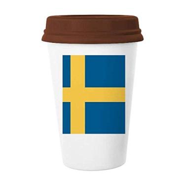 Imagem de Caneca de cerâmica com a bandeira nacional da Suécia para o país da Europa, copo de cerâmica