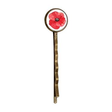 Imagem de Aquarela com pintura de flor vermelha de milho retrô de cabelo de metal Bobby Pin Headwear