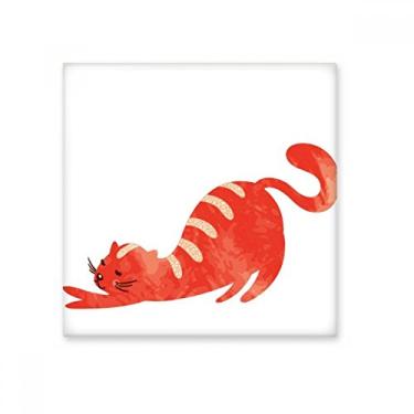 Imagem de Pedra adorna de tijolo vitrificado para aquarela animal gato gordo alongamento