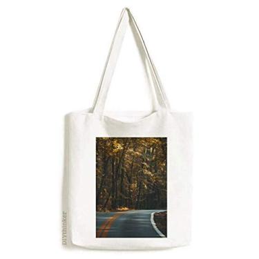 Imagem de Bolsa de lona escura Road Grass Forest para viagem outono bolsa de compras casual bolsa de compras