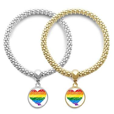 Imagem de DIYthinker Arco-íris Gay Coração LGBT LGBT Lover Bracelete Pingente Joia Corrente para Casal Presente