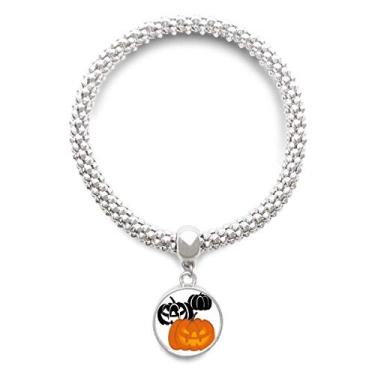 Imagem de DIYthinker Pulseira de prata com pingente de três abóboras Halloween Hallowmas pulseira ajustável