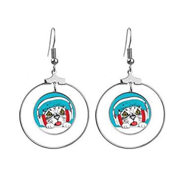 Imagem de Fone de ouvido vermelho com proteção de gato branco para amantes de animais de estimação, brincos pendurados, joias, círculo de gota