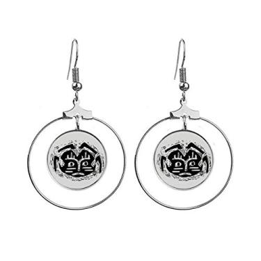 Imagem de Brincos de totem indiano preto com círculo assustador, joia pendente, argola