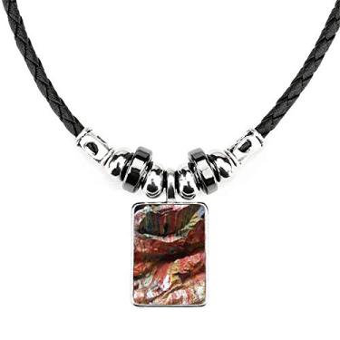 Imagem de DIYthinker Colar multicolorido com textura de pedra, padrão de ilustração, joias, torque, pingente de corda de couro