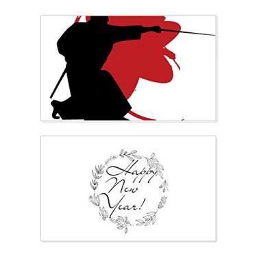 Imagem de Samurai Stab Sakura Japão Contorno Ano Novo Festival Cartão de felicitações Bless Mensagem presente