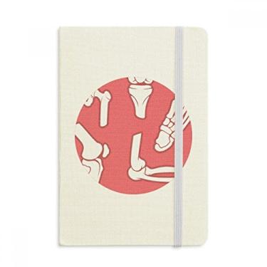 Imagem de Caderno de desenho com ilustrações vermelhas de esqueleto humano, capa dura de tecido, diário clássico