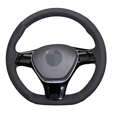 Imagem de Capa de volante de carro confortável antiderrapante costurada à mão preta, adequada para Volkswagen Golf 5 Mk5 VW Passat B6 Jetta 5 Mk5 Tiguan 2007 a 2011