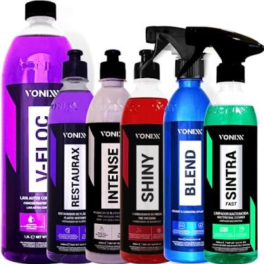 Imagem de Kit Limpeza Interna Externa para Autos Em Geral V-floc 1,5l Blend Sintra Intense Shiny Restaurax 500 ml Vonixx