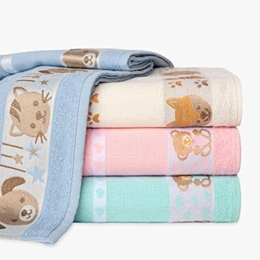 Imagem de Textil Cardoso Kit 4 Toalhas De Banho Infantil Ponto Cruz Barras Com Desenhos Bordados 75x1.10m