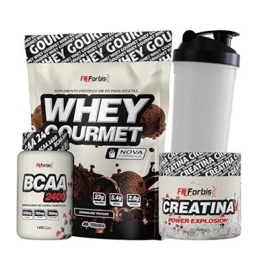 Imagem de Whey Protein Gourmet Refil + Creatina 300g + BCAA 100 cáps + Coqueteleira - FN Forbis Nutrition (Chocolate Trufado)