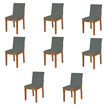 Imagem de Kit 8 Cadeiras De Jantar Pérola Estofadas Em Veludo Cinza Base Madeira Maciça Mel
