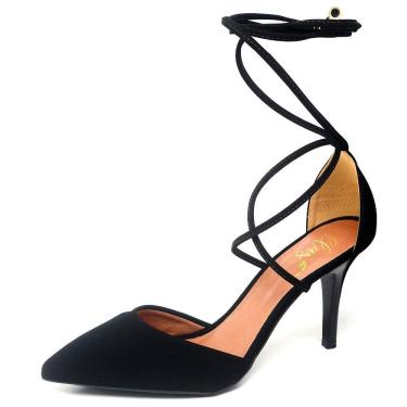 Imagem de Scarpin Ellas Online Salto Médio Bico Folha Nobuck Preto