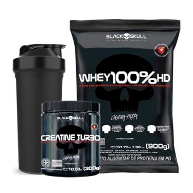 Imagem de Whey 100% HD Refil 900g + Creatine Turbo 300g + Coqueteleira - Black Skull (CHOCOLATE)