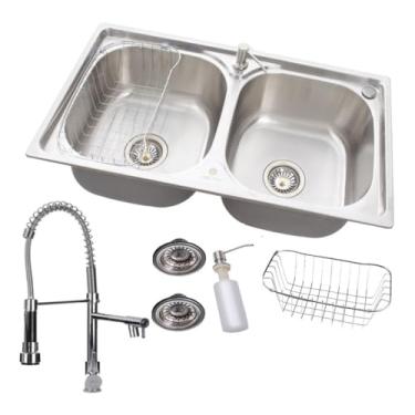 Imagem de Kit Cuba Dupla Gourmet Cozinha Aço Inox E Torneira Gourmet