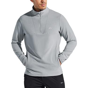 Imagem de Willit Camisetas masculinas de inverno de lã com bolso e zíper de um quarto para clima frio, golfe, caminhadas, casuais, quentes, camisas de manga comprida, Bolso cinza claro, P