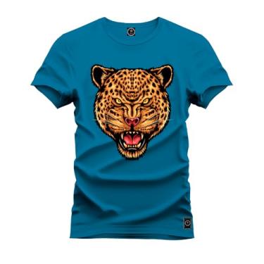 Imagem de Camiseta Plus Size T-Shirt Algodão 100% Algodão Onça Caçadora Azul G5