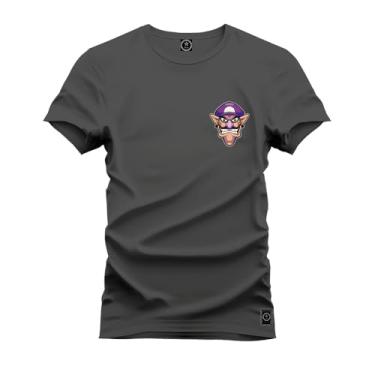 Imagem de Camiseta T-Shirt 100% Algodão Estampada Durável Bigode Roxo Peito Grafite P