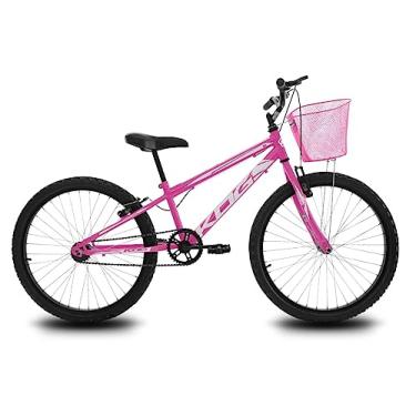 Imagem de Bicicleta Infantil Aro 24 KOG Feminina com Cestinha,Pink Branco