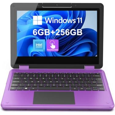 Imagem de AWOW Laptop roxo com tela sensível ao toque 2 em 1, FHD de 11,6 polegadas, processador Intel 4 Core Celeron N4120, roxo, 6 GB de RAM, 256 GB, SSD M.2, armazenamento infantil, laptop conversível