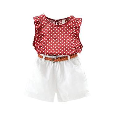 Imagem de BILIKEYU Conjunto de camiseta infantil com manga voadora de chiffon e calça branca para meninas, C, 12-18 Meses