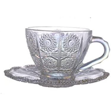 Imagem de Canecas nórdicas vintage com estampa de flores, copos de luxo para água, café, chá, leite, vidro condensado, conjunto de pires, colorido, 200ml