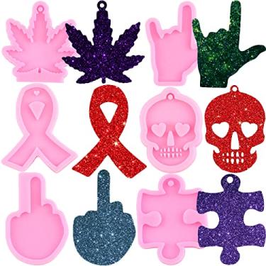 Imagem de MIYAHOUSE Molde de fita de silicone, quebra-cabeça, resina para chaveiro, caveira, folha de bordo, resina epóxi, moldes de fundição de resina para molde de argila de polímero, joias, artesanato em