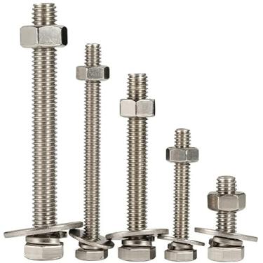 Imagem de 4 conjuntos de parafusos de cabeça sextavados 5/16-18 x 15 cm, porcas, arruelas planas e grossas extragrande, totalmente rosqueadas, aço inoxidável 18-8, acabamento brilhante