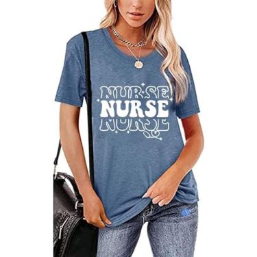 Imagem de Camiseta feminina Nurse Week Happy Nurse Day Funny Graphic manga curta, Azul claro, XXG