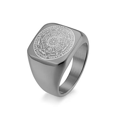 Imagem de Anel masculino Seals of The Seven Arcanjos Anel de Cabala Salomão Aço Inoxidável Hexagrama Triângulo Estrela de Davi Proteção Amuleto Anel para Meninos Adolescentes Mulheres, Aço inoxidável, prateado