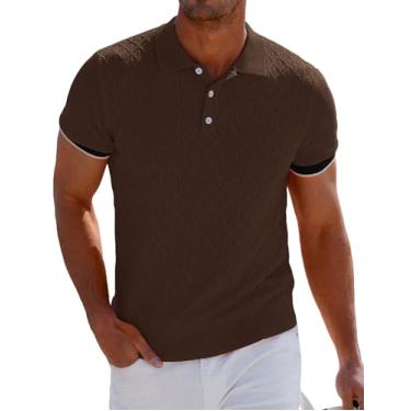 Imagem de GRACE KARIN Camisas polo masculinas respiráveis manga curta leve textura de malha camisas de golfe, Café, M